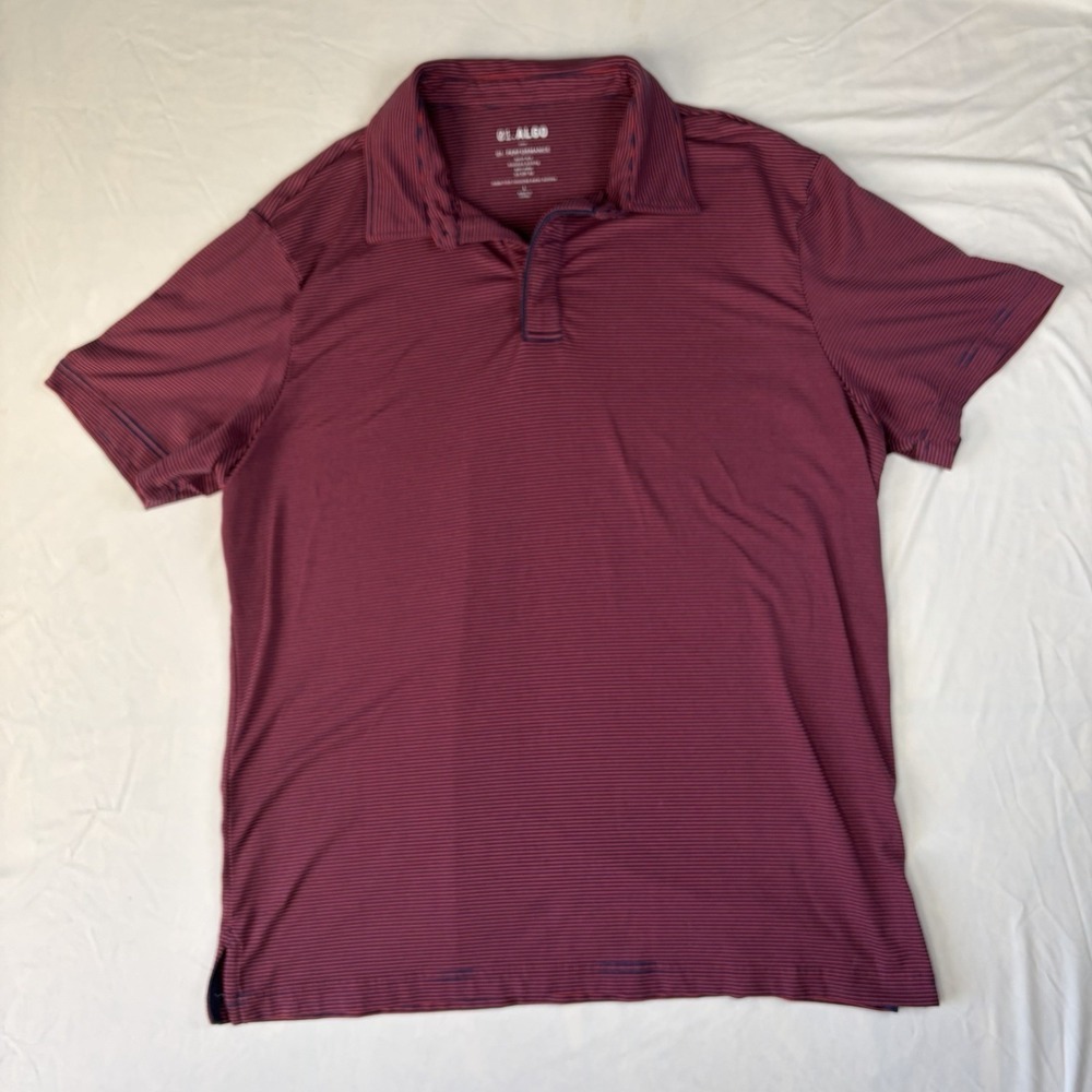 01 Algo Polo Shirt Men Sz Large Red/blue Striped Performance Quick Dry‎ UV Golf